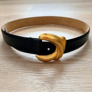 RARE Vintage Robert Lee Morris Black Calfskin Belt Gold Buckle Italy S